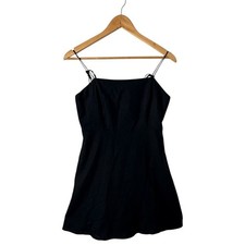 Old Navy Linen Blend Black Short Dress Smocked Womens M Pockets Minimalist