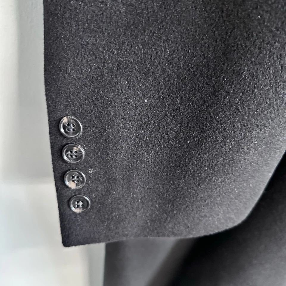 Chaps Ralph Lauren Mens 44R Black Wool Blend Overcoat Double Breasted Lined - Image 2 of 4