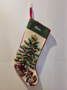 Needlepoint Christmas Tree Stocking Monogrammed Chris 19" Long Presents Gifts