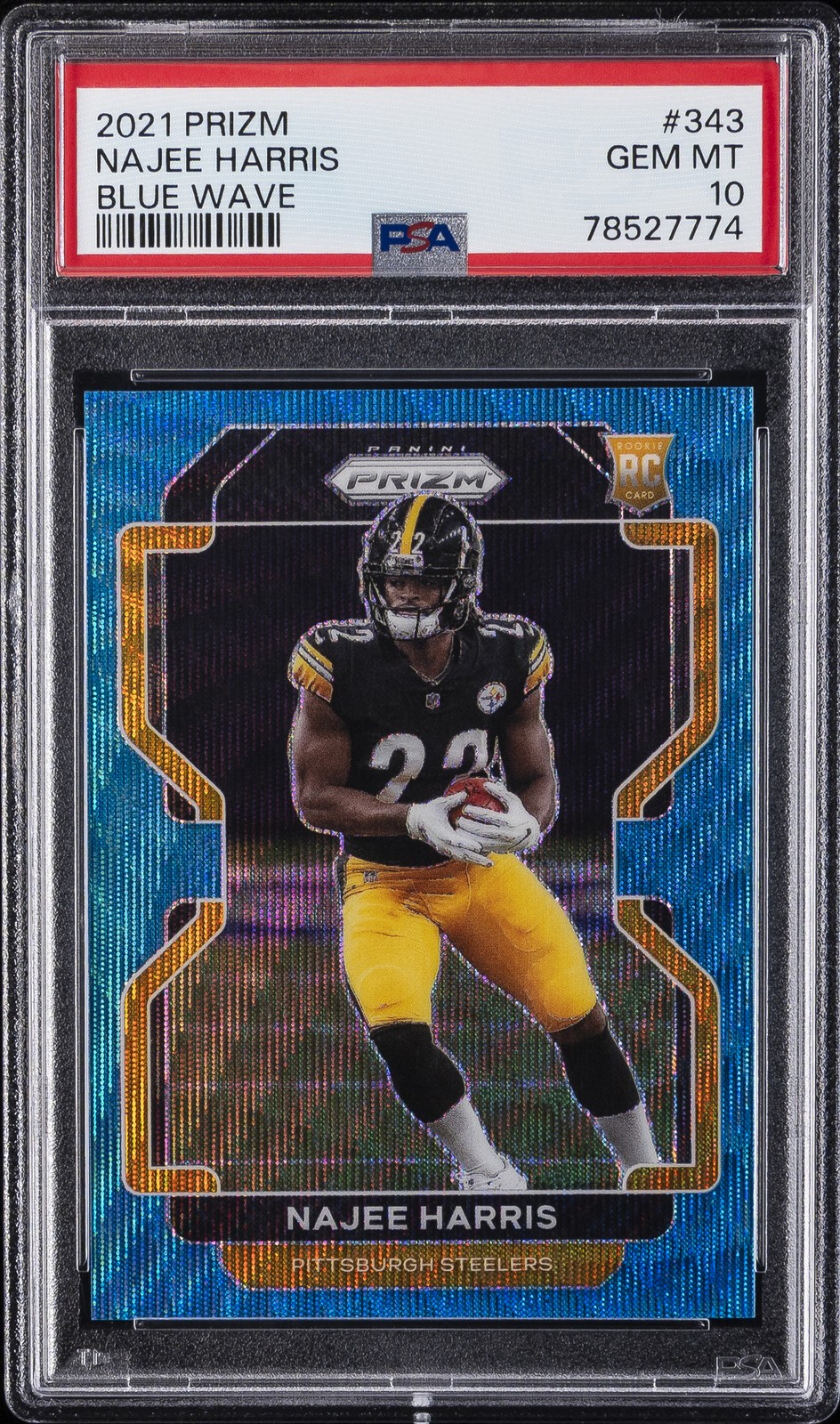 2021 PANINI PRIZM BLUE WAVE #343 NAJEE HARRIS 92/199 PSA 10