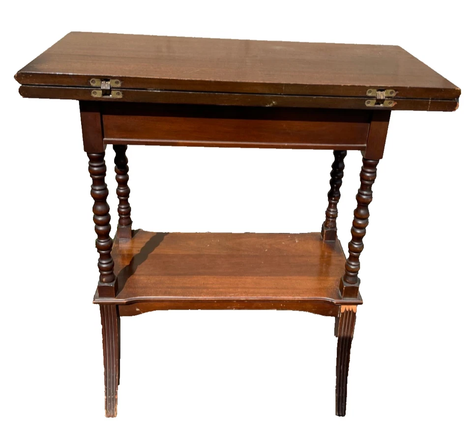 ZS Antique Walnut Wood Extendable Side or End Table Spindle Legs - Image 2 of 4