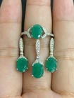 NATURAL EMERALD OV 8X6 WHITE CZ STERLING SILVER 925 SET