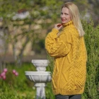 Yellow cable mohair sweater by SuperTanya luxury handmade knitwear size L-XL