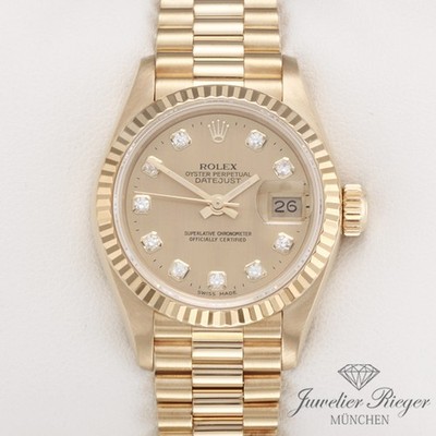 Rolex Lady Datejust Gelbgold 750 Diamanten 1993 Automatik Gold Damen