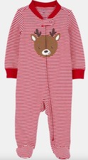 Carter's Footie 3M Pajamas Unisex Reindeer Red  White Christmas Holiday NWT