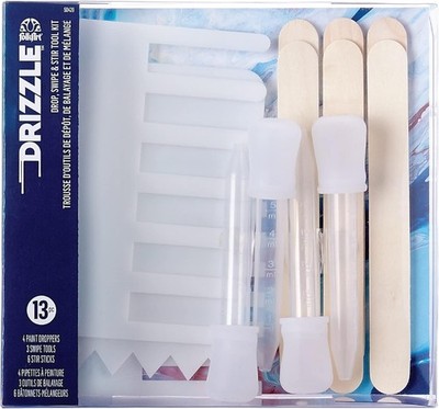 FolkArt Drizzle Tool Kit 13 Piece Pouring Drop Swipe and Stir Tool Kit for Paint