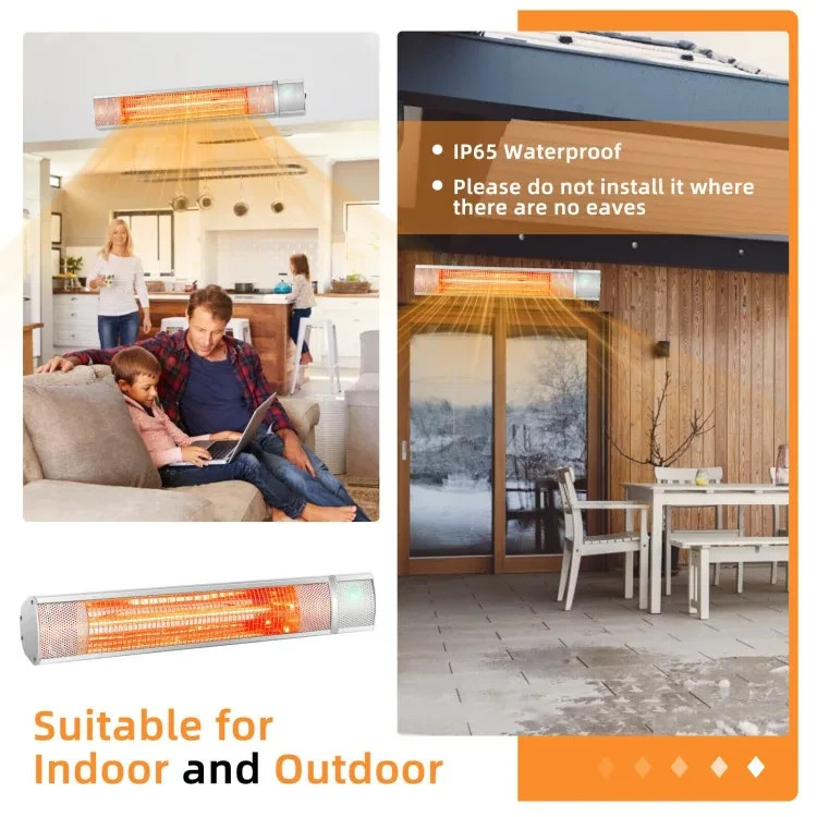 Wall Mounted Patio Heater Outdoor Electric Infrared 1500w Waterproof w/Remote