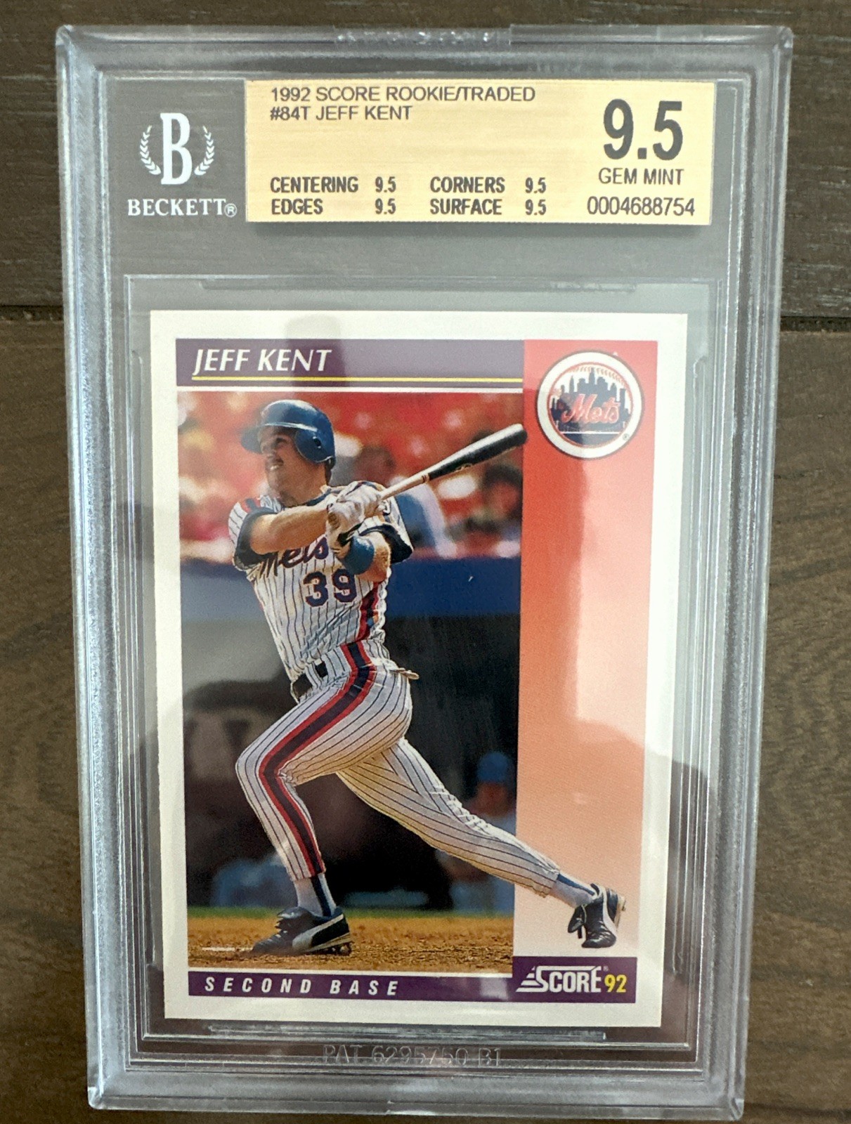 1992 SCORE TRADED #84T JEFF KENT RC METS BGS 9.5 GEM MINT RC ROOKIE HOF
