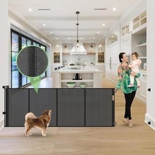 Reinforced 120 Inch Retractable Baby Gates Extra Wide Dog Gate with Support R...