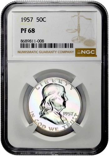 1957 50C Proof Silver Franklin Half Dollar NGC Graded PF 68 in New Holder