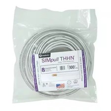 NEW Southwire Thhn 8 Awg 100 Ft Copper Wire SIMpull Nylon White 20489101