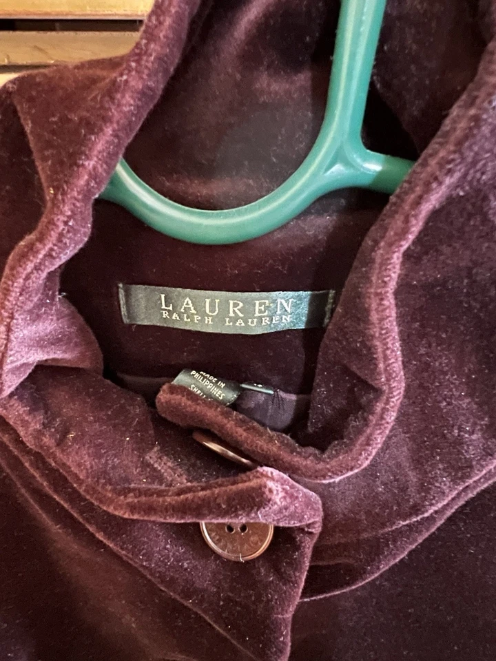 Abrigo Ralph Lauren Vintage Años 90 Berenjena/Púrpura Oscuro Algodón Terciopelo Talla 10 Foto 4 de 4