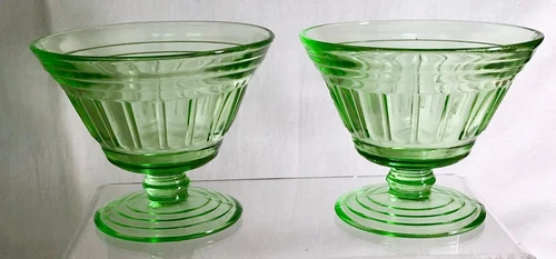 2 Hazel Atlas Green New Century "Lydia Ray" 3" Sherbets