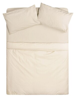 Flammhemmendes Einzelbettset, Bettdecke Spannbettlaken und Kissenbezug Paar cremefarben