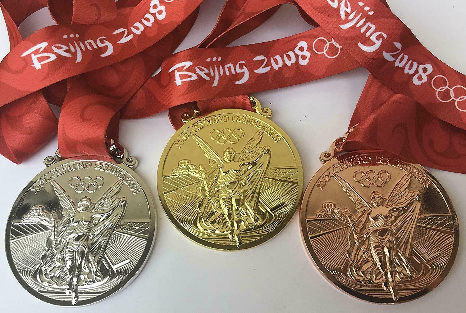 Beijing 2008 Olympic Medal Set (Gold/Silver/Bronze) with 'Silk' Ribbon/Display !