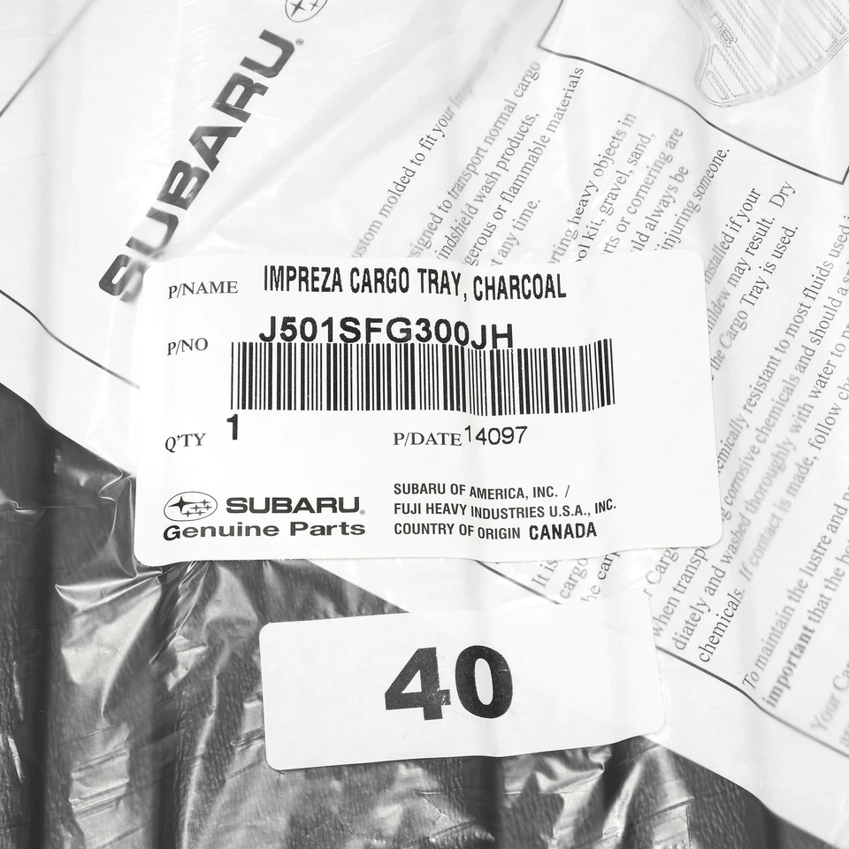 OEM 2008-2014 Subaru Impreza WRX STi Wagon Rear Cargo Tray Liner J501SFG301JH - Изображение 3 из 4