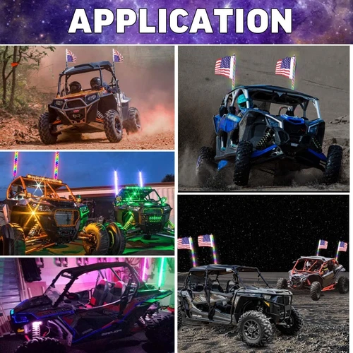 Pair 3FT RGB Spiral LED Whip Lights Antenna Chase +Mount Bracket For UTV ATV RZR - Picture 6 of 13