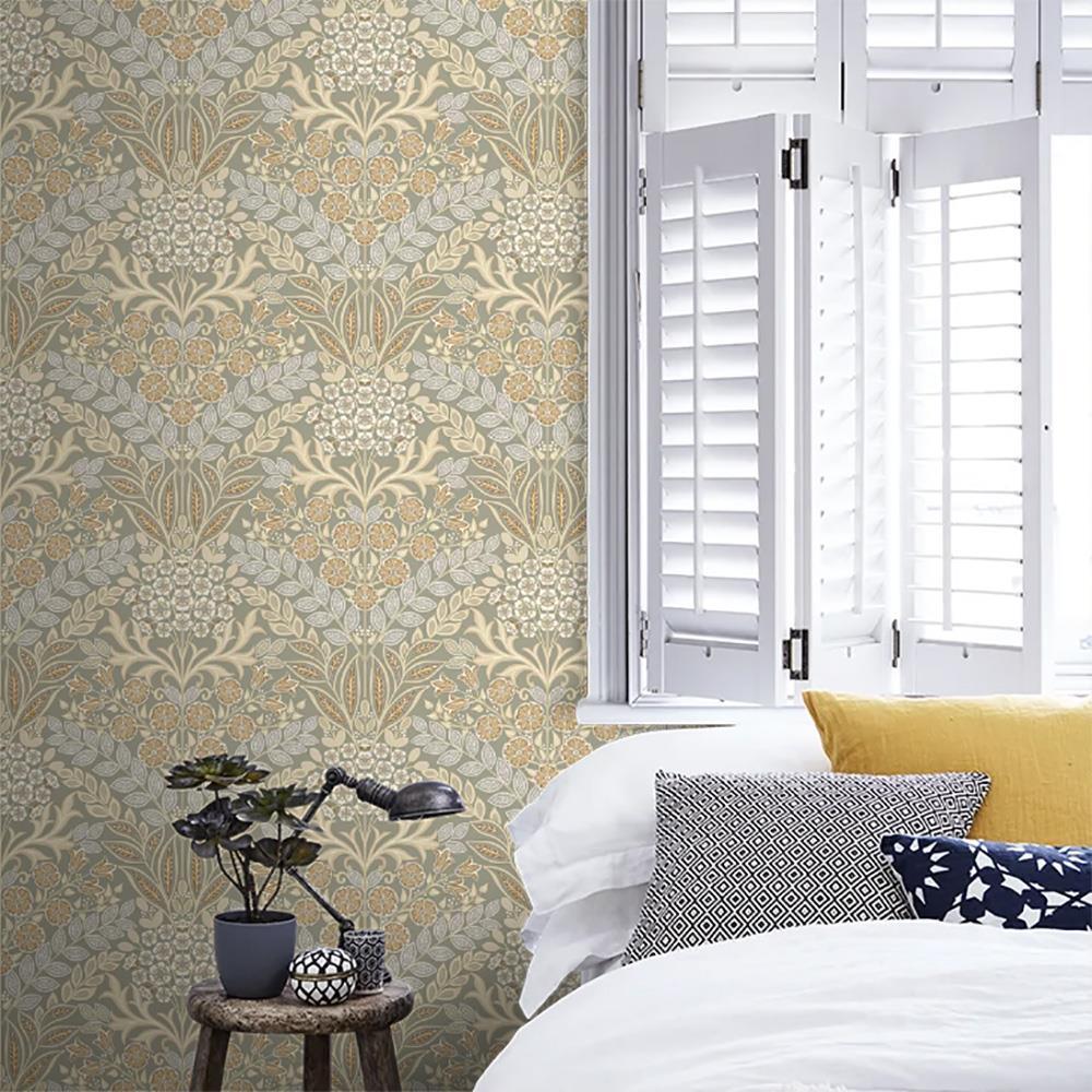 Grandeco Arts Floral Taupe Wallpaper Flowers Leaves Textured Paste The