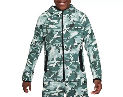 Nike Tech Fleece Youth Full Zip Jacket Kids Green Camo FN9118-361