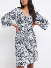 JD Williams Blue Ruched Tie Neck A-Line Shift Dress Sizes 22, 26, 28 RRP £30