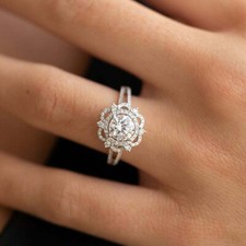 Bridal Wedding 2Ct Round Cut Diamond Halo Engagement Ring 14K White Gold Finish