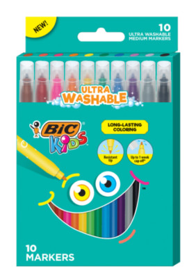 BIC Kids Coloring Markers, Assorted Colors, Pack Of 10 Markers