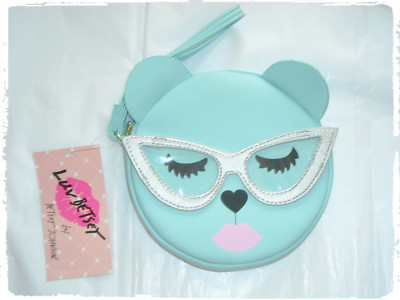 Luv Betsey Johnson comme neuf bleu glace ours endormi lunettes de chat bracelet achat porte-monnaie