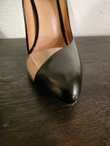 L.A.M.B. BLACK PATENT LEATHER & TRANSLUCENT D'ORSAY STILETTO PUMPS SZ 8 💕 - Picture 3 of 10