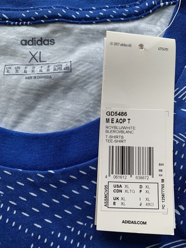 BNWT Adidas Essentials Blue Allover Print Short Sleeve T-Shirt - Size XL |  eBay