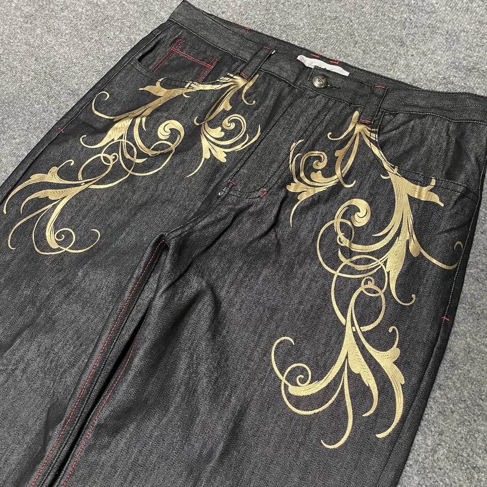 复古 Y2K Brooklyn 地下室牛仔裤男式 40x32 黑色宽松 Cyber Goth Grunge — 第 4/4 张图片