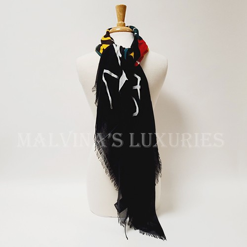 GUCCI SCARF COCO CAPITAN TOMORROW GG LOGO BLACK MODAL SILK SHAWL SQUARE 55" - Picture 9 of 20