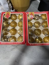 2 Boxes Vintage Coby GOLD Glass Ball Christmas Ornaments MADE IN USA WITH BOXES