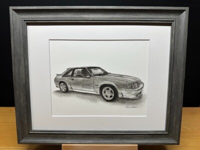 Drawing of a 1989 Ford Mustang GT Graphite Pencil Art Sketch Picture Print