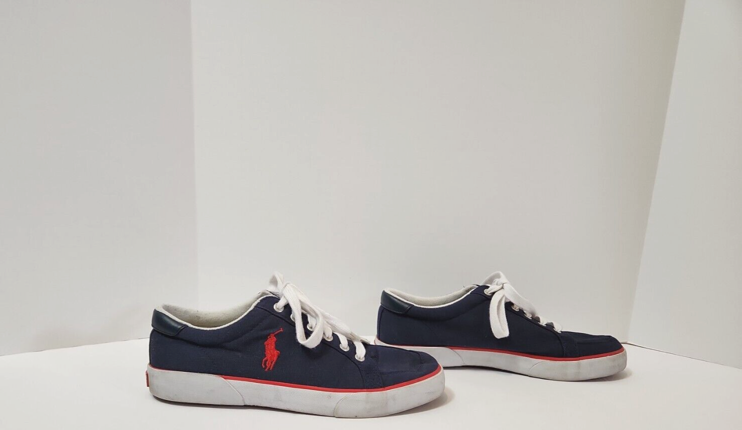 Polo vintage Ralph Lauren Brisbane II blu tela stringate uomo 10 pony rossi