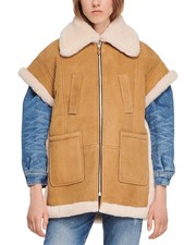 Sandro Wood Suede & Shearling Coat Women's