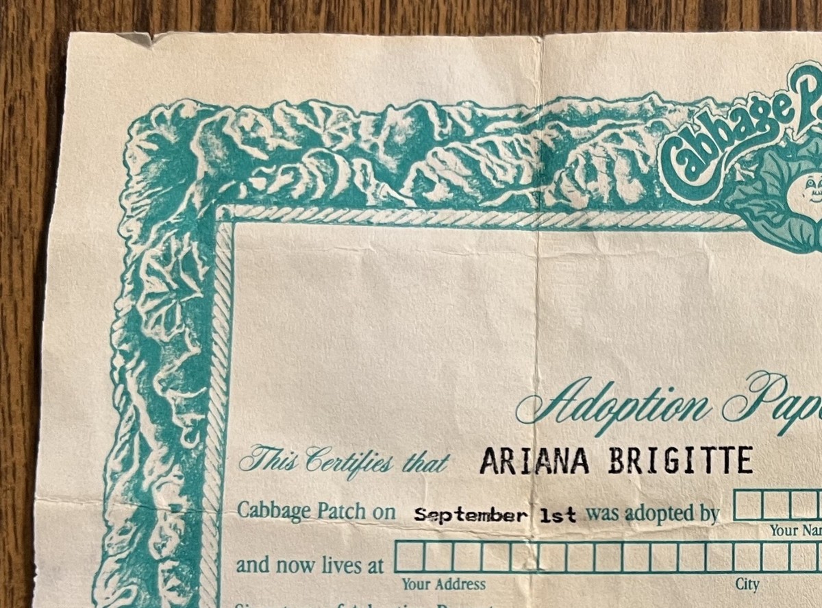 Cabbage Patch Kids Adoption Papers Application Birth Certificate