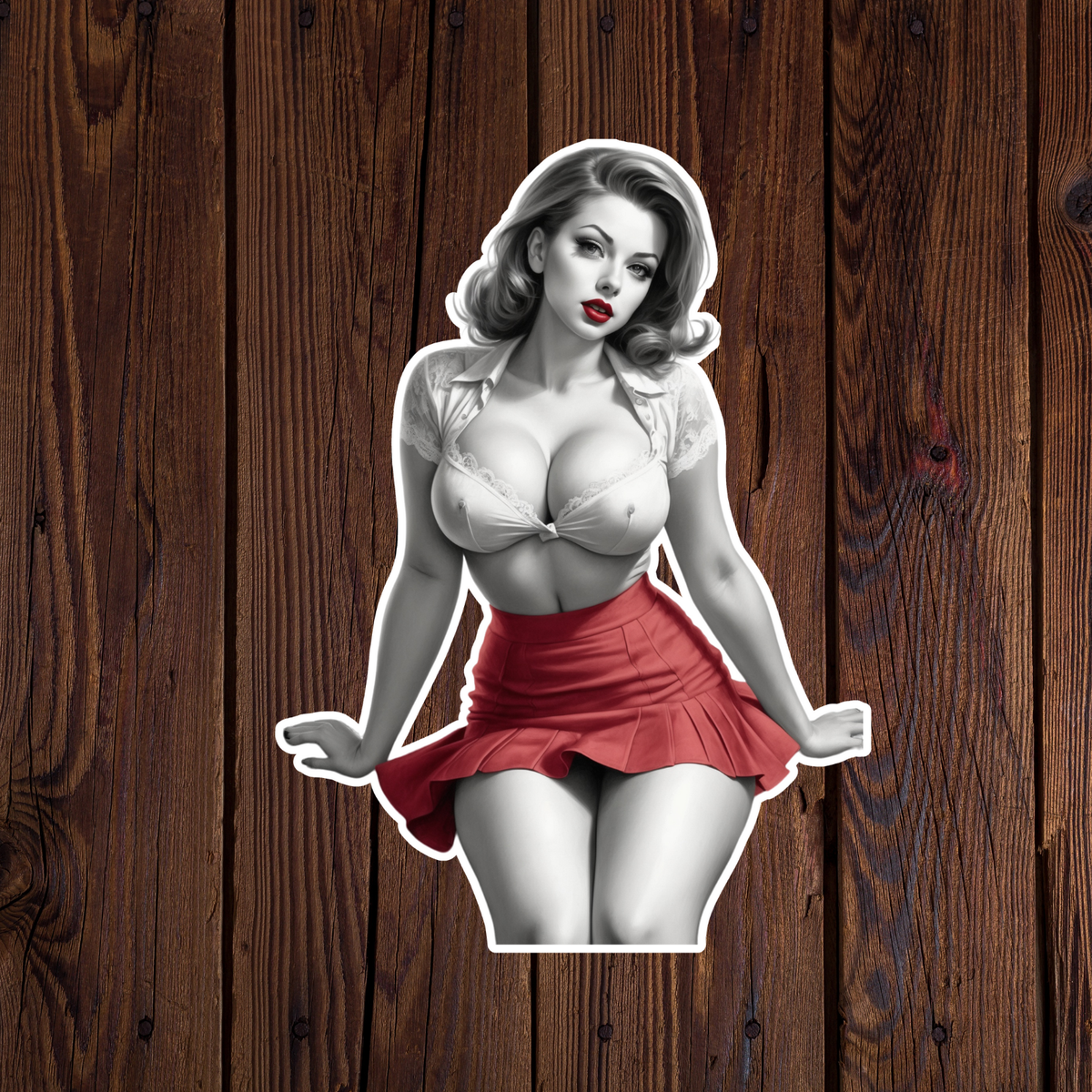 Pinup girl sticker vinyl decal woman brown hair sexy bombshell