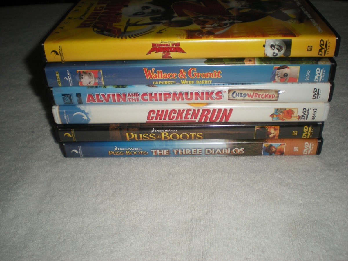 Dreamworks DVD Lot (6) Kung Fu Panda 2 - Chicken Run - Puss In