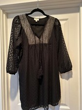 Umgee Womens Black Shift Swing Dress Lace 3/4 Sleeves Medium Wimsygoth