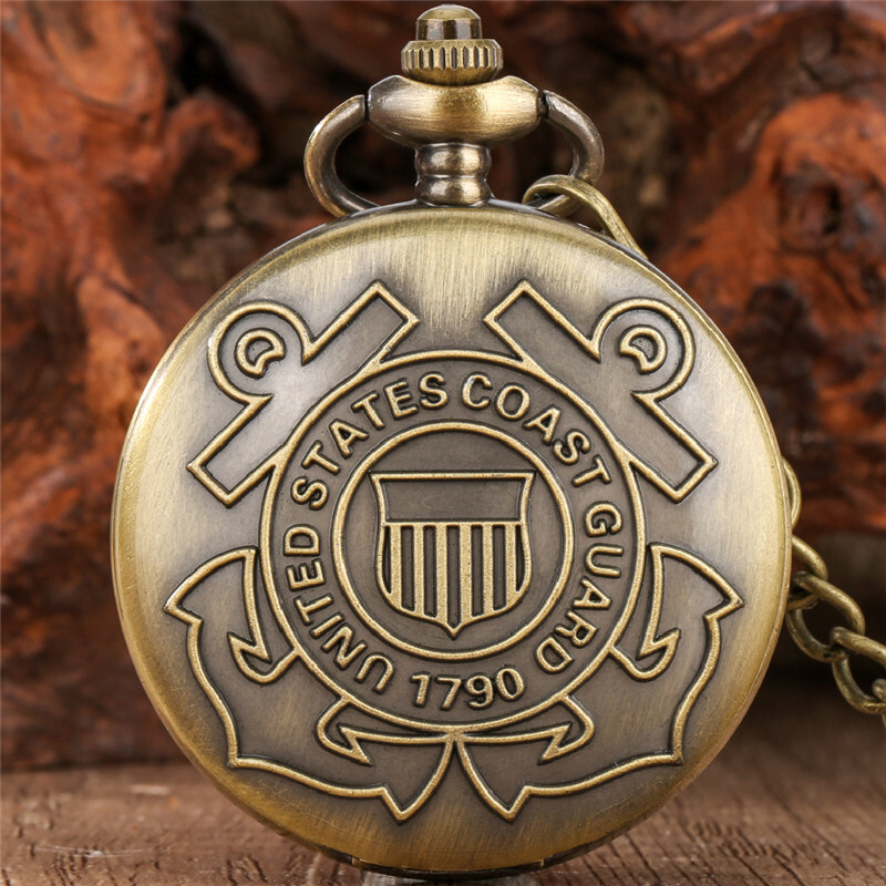US Coast Guard 1790 Men's Quartz Pocket Watch with Necklace Chain