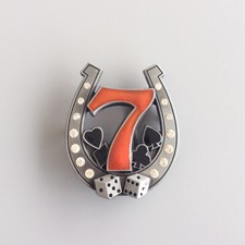 Rhinestones Horseshoe Lucky 7 Casino Belt Buckle Gurtelschnalle