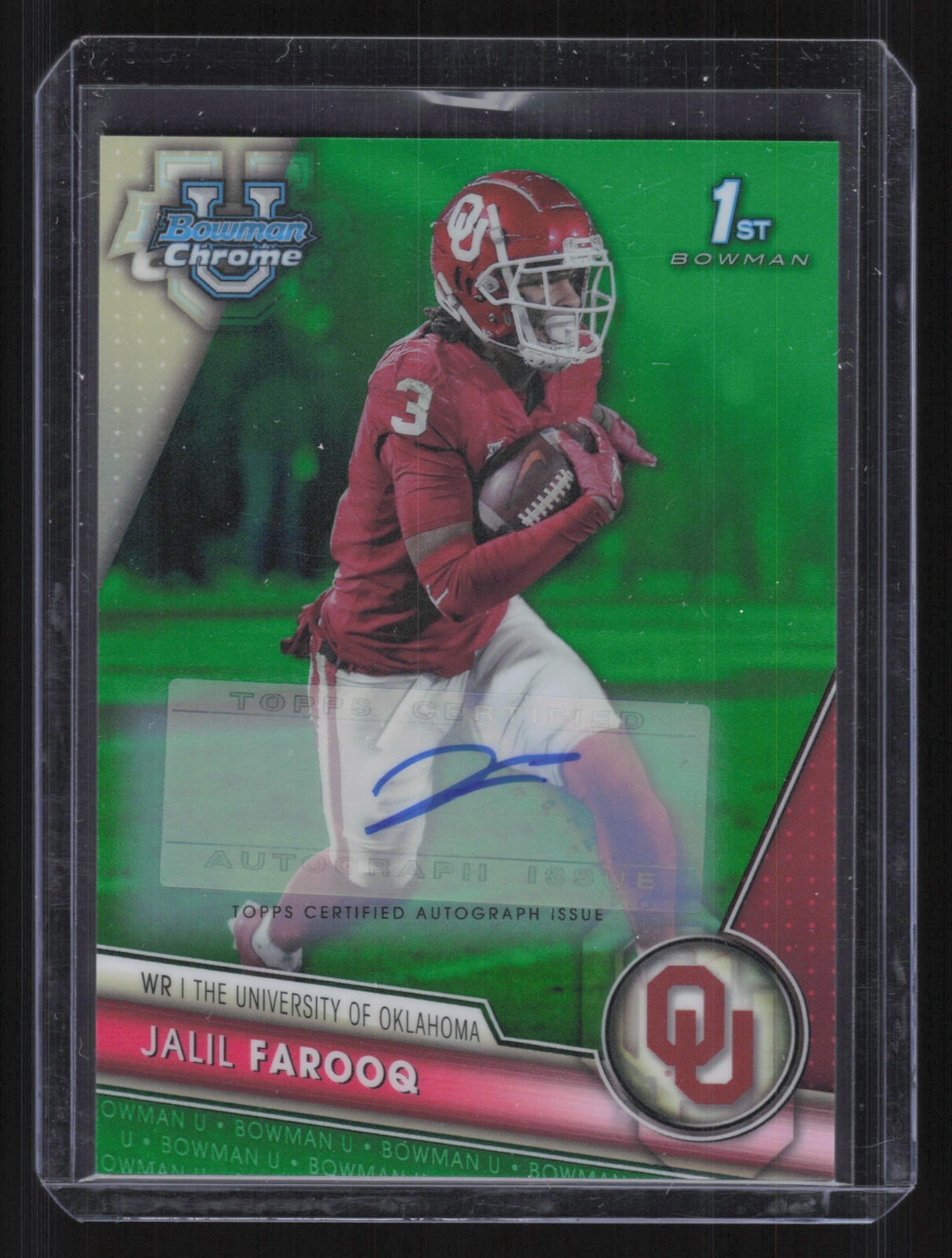 2023 Bowman Chrome U Jalil Farooq #129 Rookie Green Refractor Auto /99 Oklahoma