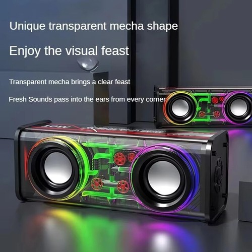 Transparent Mecha Wireless Bluetooth Speaker Portable Mini RGB Light Stereo Bass - Picture 14 of 26