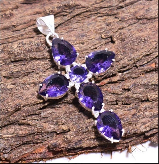 REGALO VIERNES NEGRO 4 MUJER 6x8 Pera Amatista Cruz Dije Colgante Plata 925 Foto 4 de 4