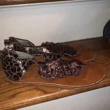 POETIC LICENCE License Apple Bottom Leopard Leather Shiny Sandals Sz 7.5❤️tb143
