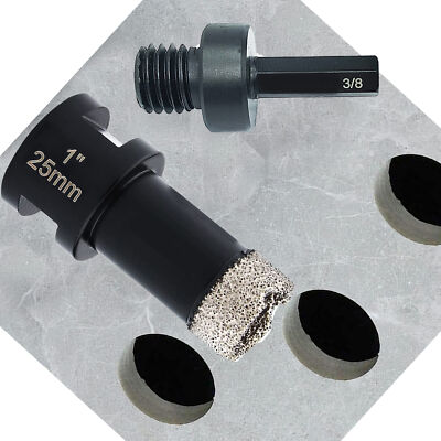 1'' 25mm Dry Diamond Core Drill Bit Hole Saw Set Ceramic Tile Quartz Hex Adapter