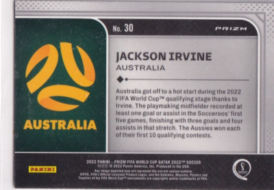 Panini Prizm World Cup Qatar 2022 30 Jackson Irvine National Pride