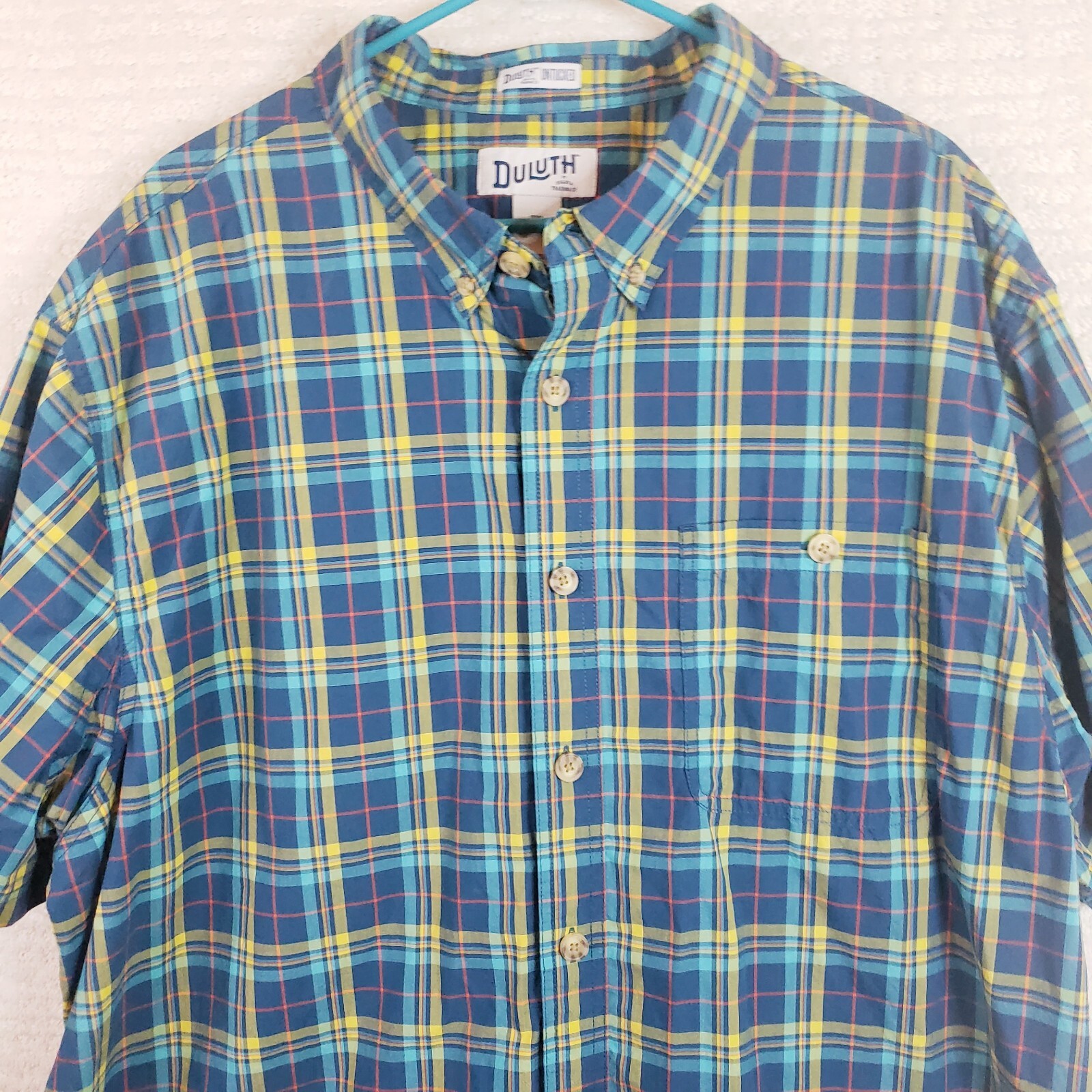 Duluth Trading Untucked Men's Size 2XL Blue Multicolor Plaid SS Button Relaxed image 2