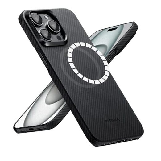 Slim MagSafe Case for iPhone 15 Pro Max in Black Grey Twill