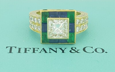 Tiffany Princess Diamond Sapphire Emerald ct 18K Halo